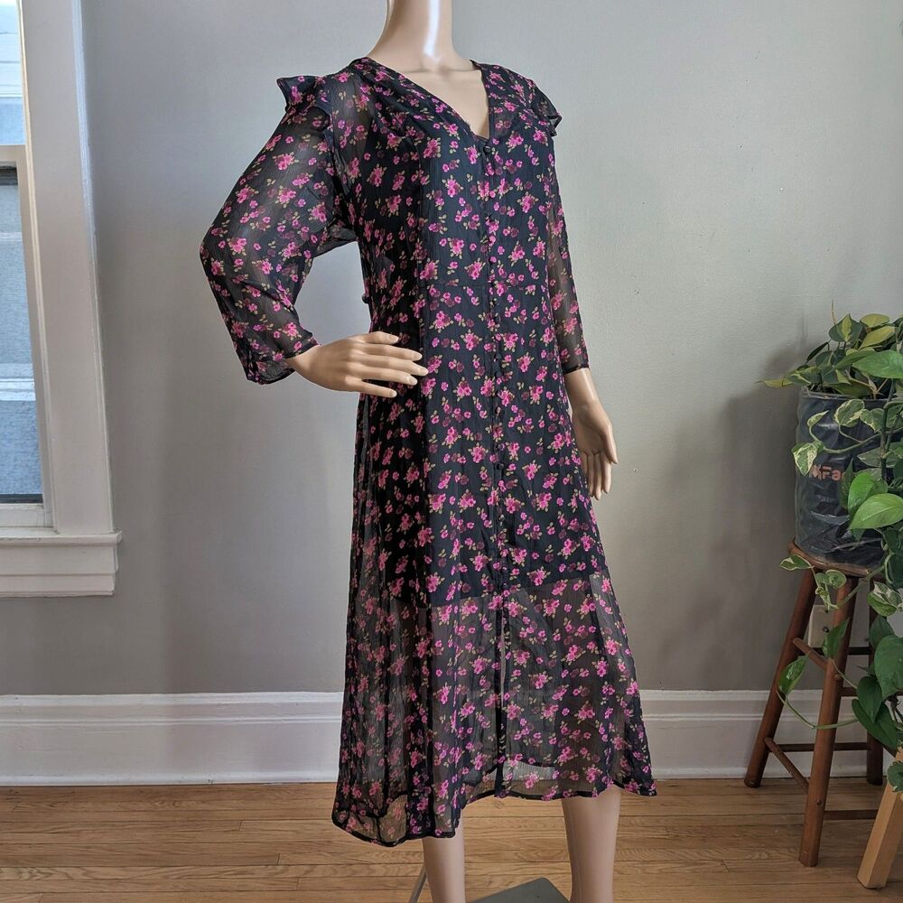 NWT Express Floral Midi Dress Slip Ruffle Semi Sheer Cottagecore Size XL